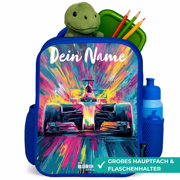 Kinderrucksack mit Namen - Blau - Rennwagen - Abstrakt - Streifen - Blau — 3