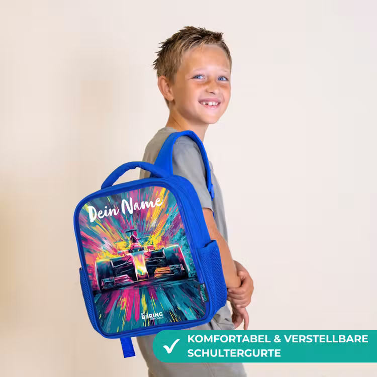 Kinderrucksack mit Namen - Blau - Rennwagen - Abstrakt - Streifen - Blau — 5