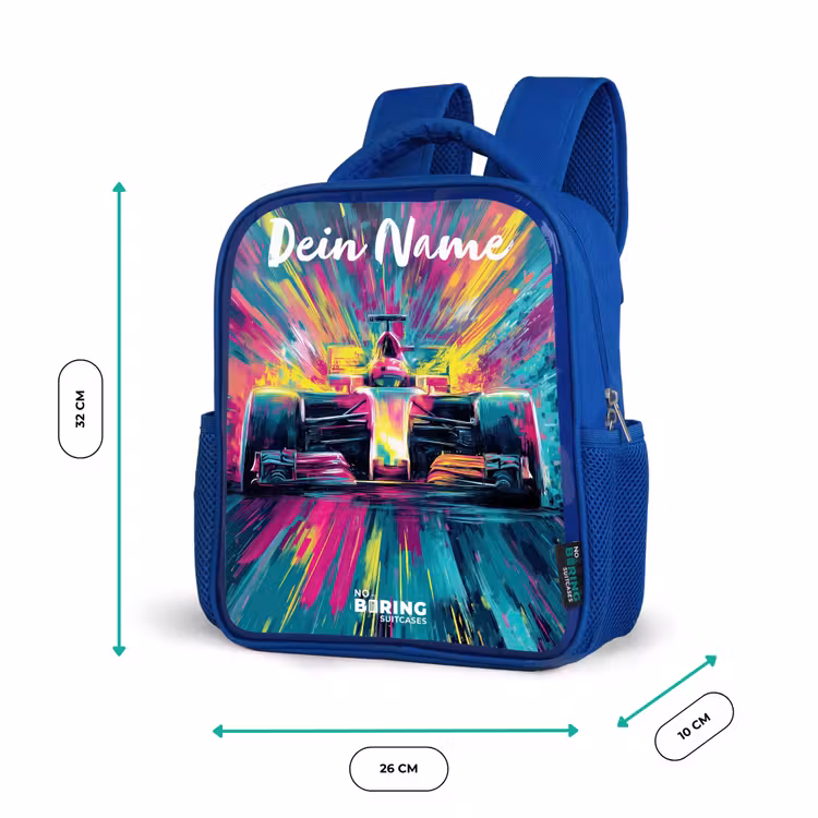 Kinderrucksack mit Namen - Blau - Rennwagen - Abstrakt - Streifen - Blau — 6