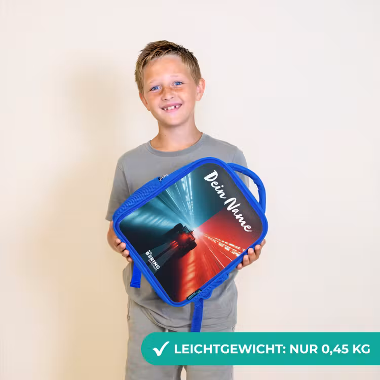 Kinderrucksack mit Namen - Blau - Rennwagen - Beleuchtung - Neon - Rot — 4