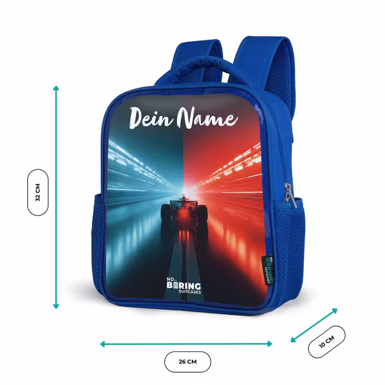 Kinderrucksack mit Namen - Blau - Rennwagen - Beleuchtung - Neon - Rot — 6