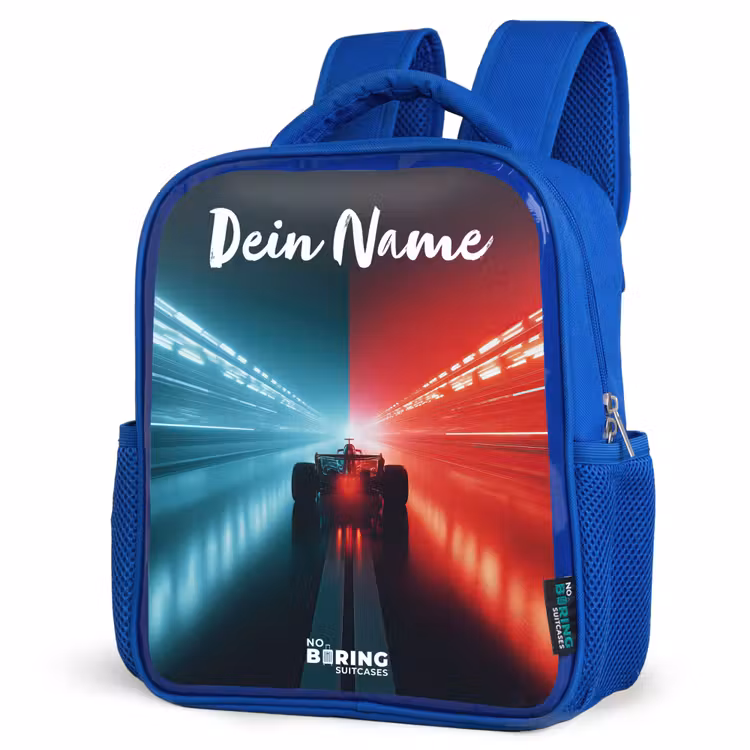 Kinderrucksack mit Namen - Blau - Rennwagen - Beleuchtung - Neon - Rot — 7
