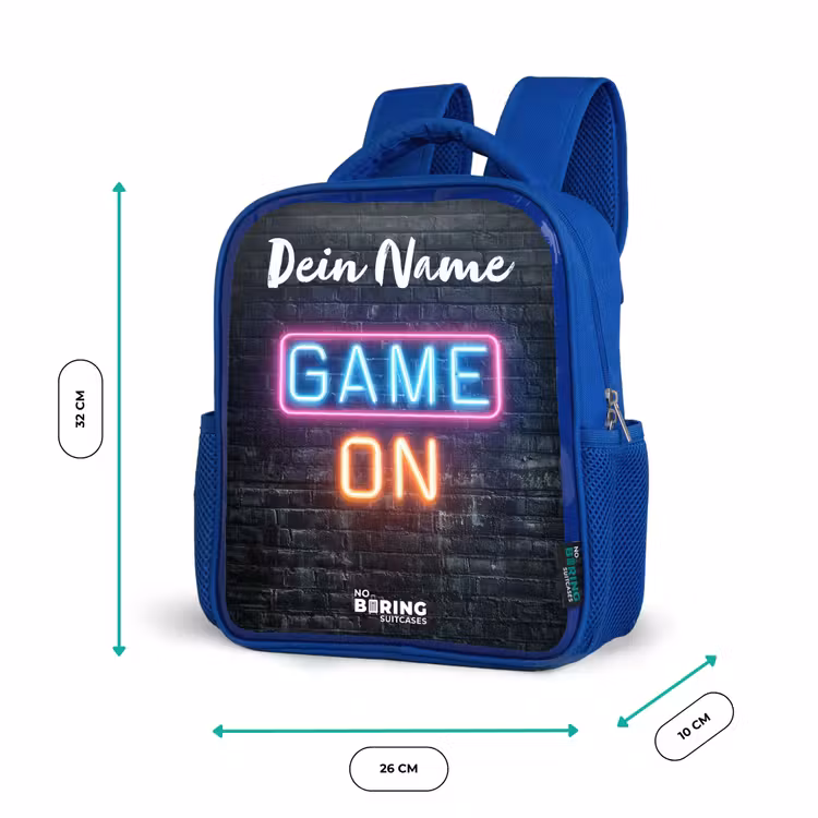 Kinderrucksack mit Namen - Blau - Spiel - Neon - Wand — 6