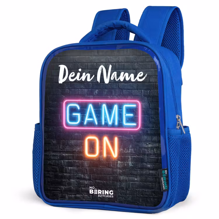 Kinderrucksack mit Namen - Blau - Spiel - Neon - Wand — 7