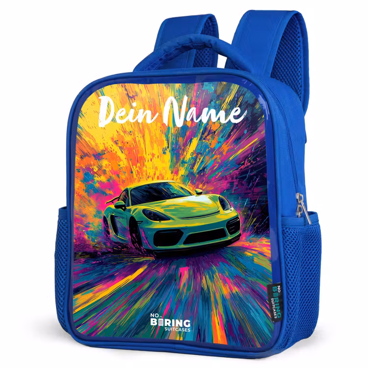 Kinderrucksack mit Namen - Blau - Sportwagen - Grün - Lackstreifen - Farben — 7