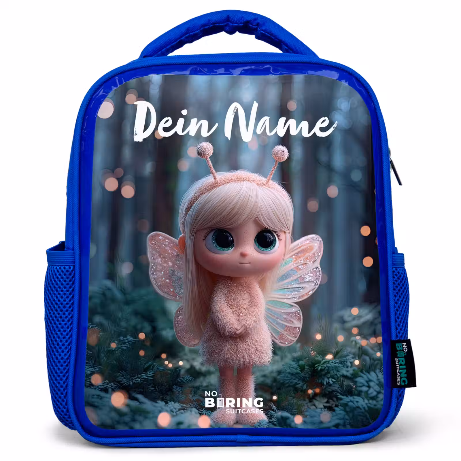 Kinderrucksack mit Namen - Blau - Fee - Wald - Glitzer — 1