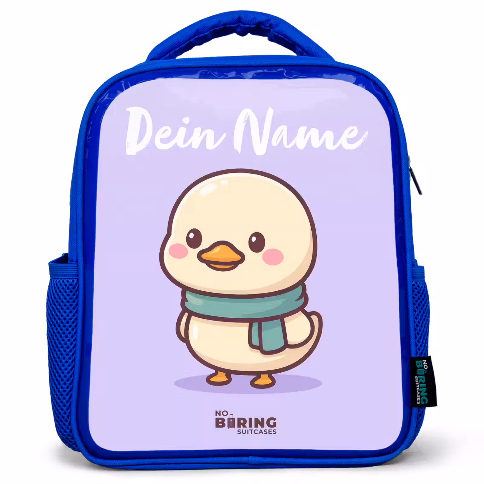 Kinderrucksack mit Namen - Blau - Kawai - Ente - Halstuch — 1