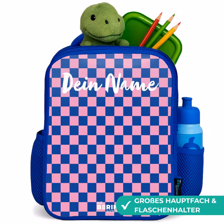 Kinderrucksack mit Namen - Blau - Blöcke - Blau - Rosa — 3