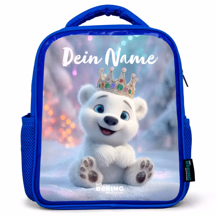 Kinderrucksack mit Namen - Blau - Eisbär - Krone - Winter — 1