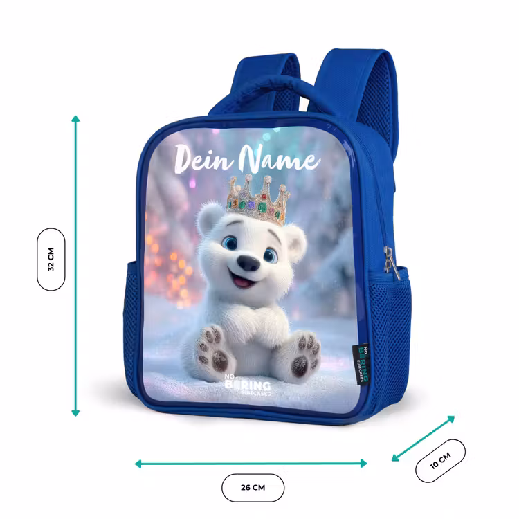 Kinderrucksack mit Namen - Blau - Eisbär - Krone - Winter — 6