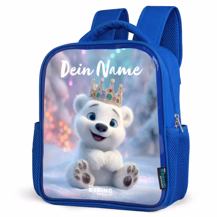 Kinderrucksack mit Namen - Blau - Eisbär - Krone - Winter — 7