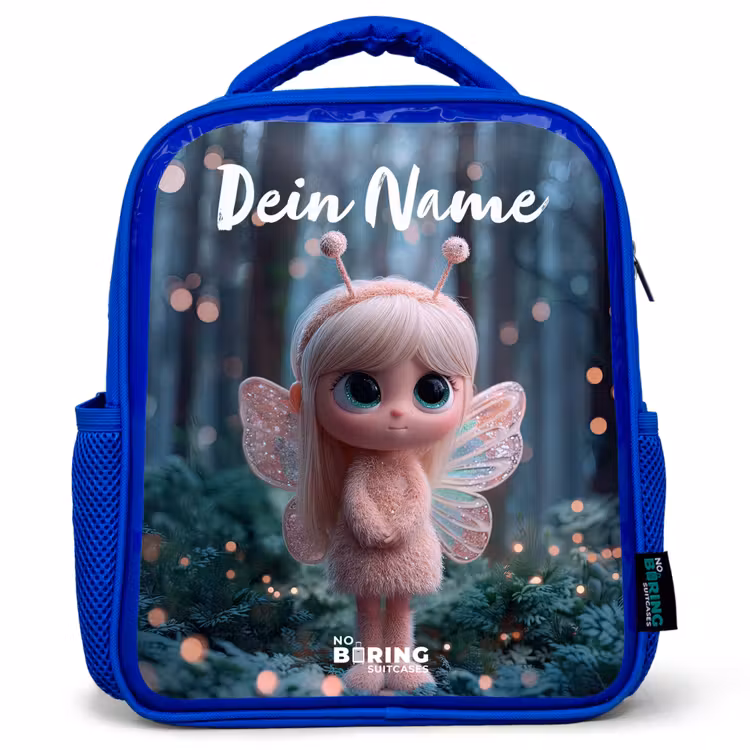 Kinderrucksack mit Namen - Blau - Fee - Wald - Glitzer — 1