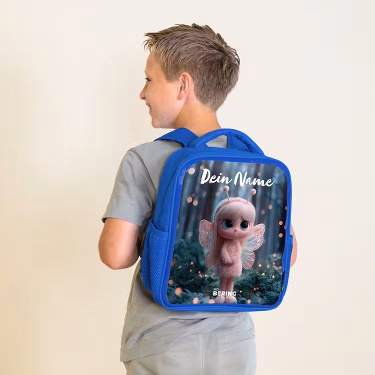 Kinderrucksack mit Namen - Blau - Fee - Wald - Glitzer — 2