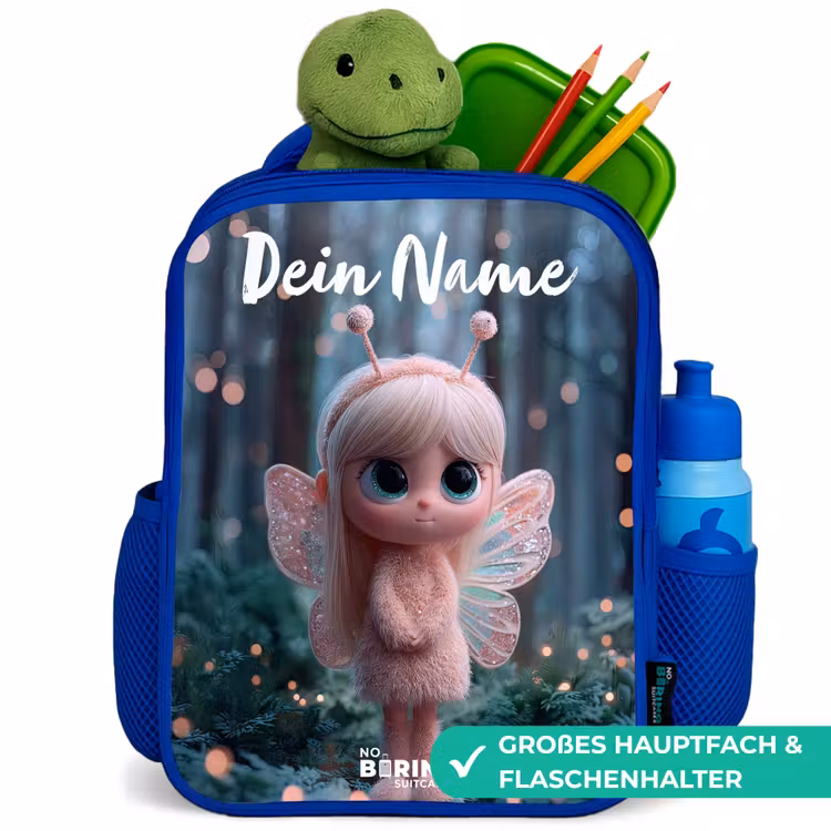 Kinderrucksack mit Namen - Blau - Fee - Wald - Glitzer — 3