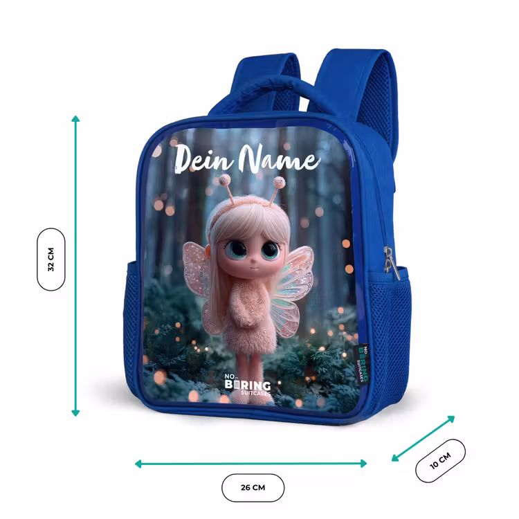 Kinderrucksack mit Namen - Blau - Fee - Wald - Glitzer — 6