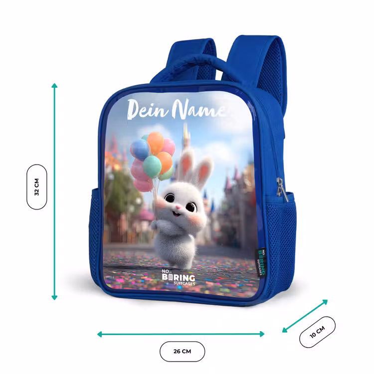 Kinderrucksack mit Namen - Blau - Kaninchen - Luftballons — 6