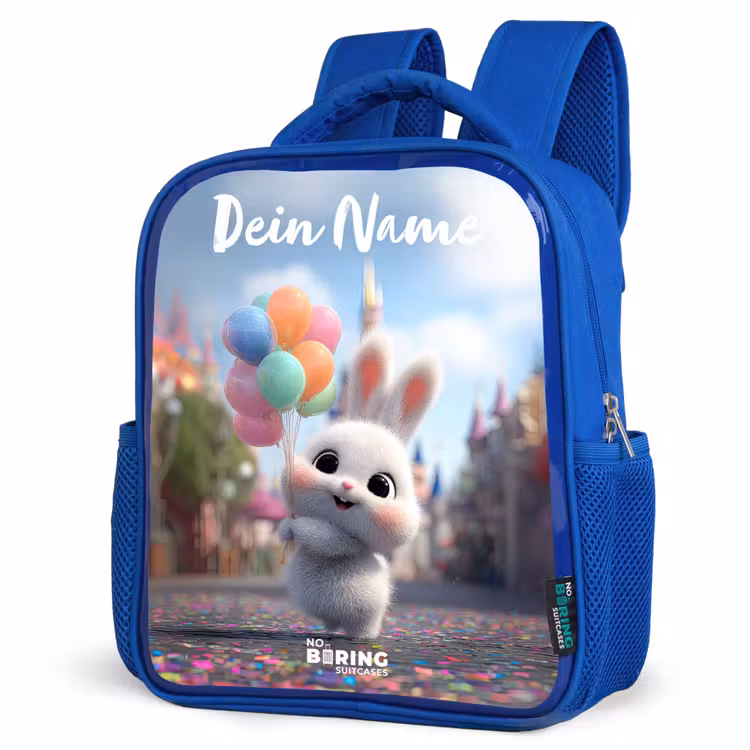 Kinderrucksack mit Namen - Blau - Kaninchen - Luftballons — 7