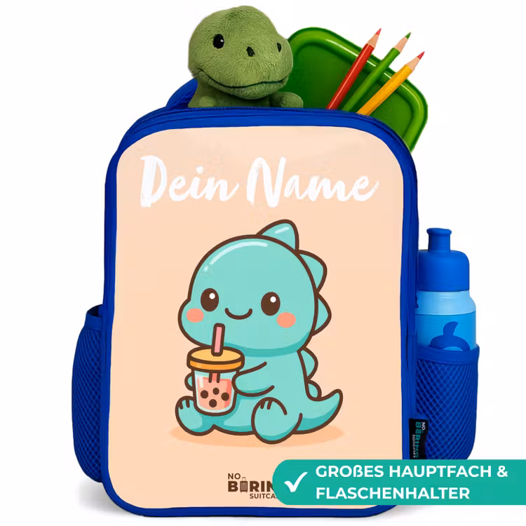 Kinderrucksack mit Namen - Blau - Kawai - Dino - Bubbletea — 3
