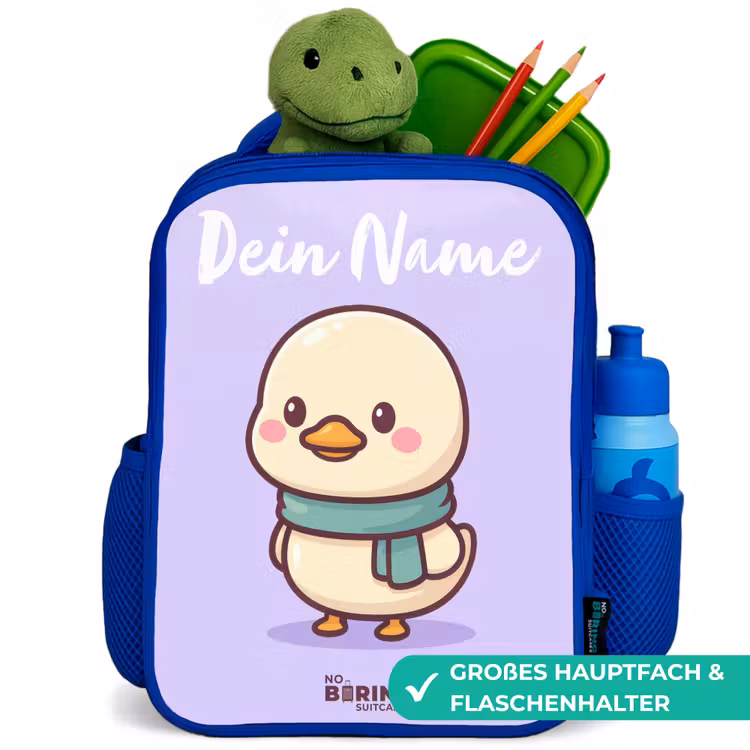 Kinderrucksack mit Namen - Blau - Kawai - Ente - Halstuch — 3