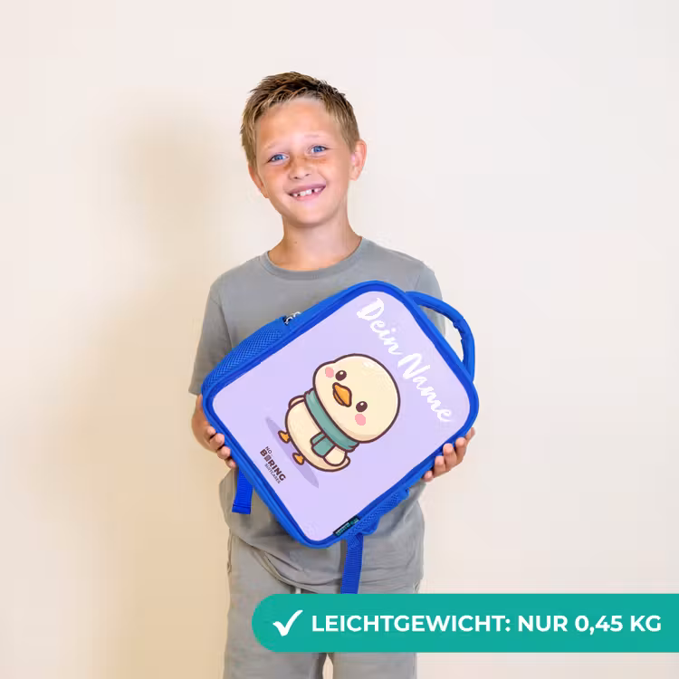 Kinderrucksack mit Namen - Blau - Kawai - Ente - Halstuch — 4