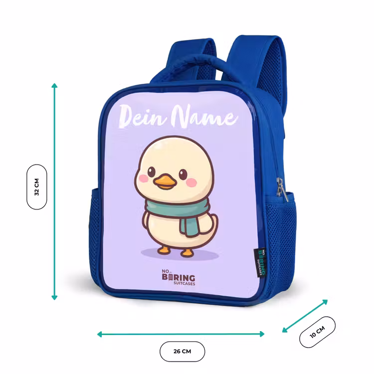 Kinderrucksack mit Namen - Blau - Kawai - Ente - Halstuch — 6