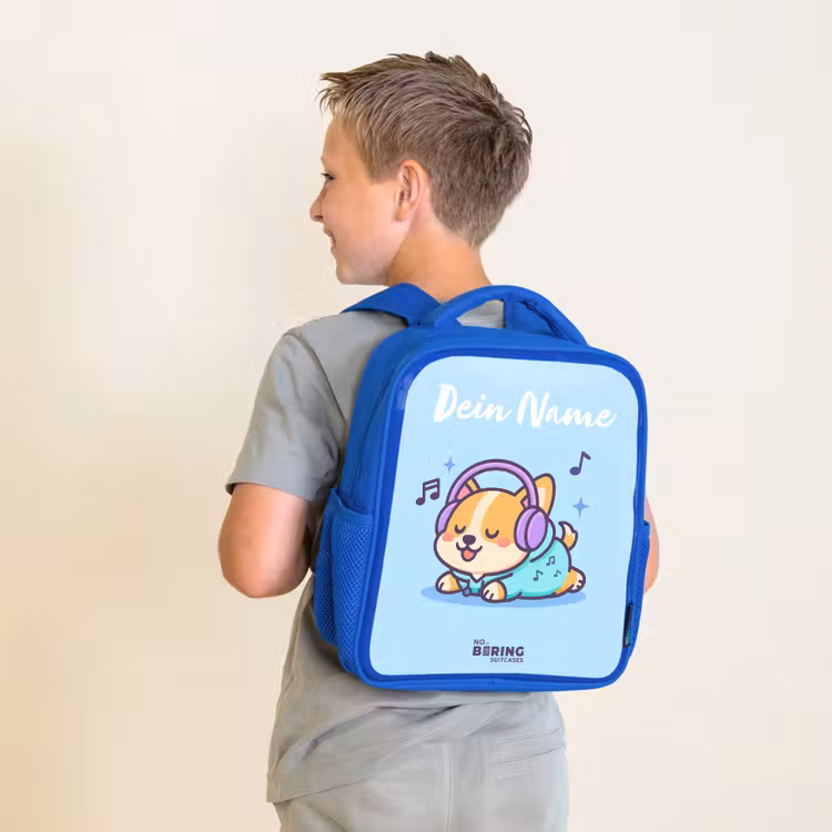 Kinderrucksack mit Namen - Blau - Kawai - Hund - Musik — 2