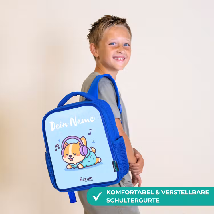 Kinderrucksack mit Namen - Blau - Kawai - Hund - Musik — 5