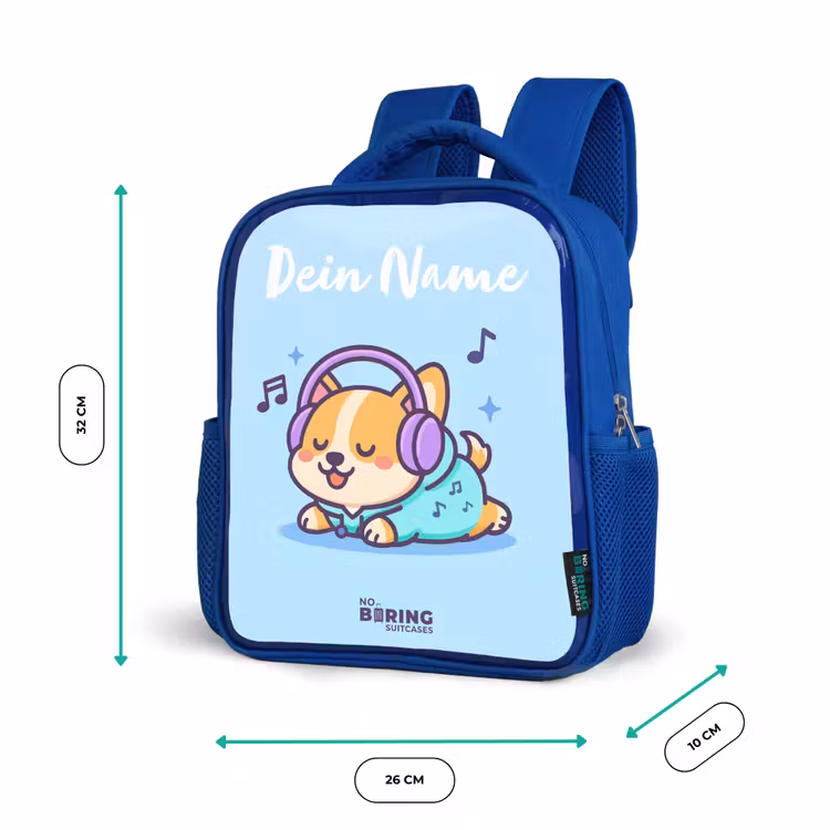 Kinderrucksack mit Namen - Blau - Kawai - Hund - Musik — 6