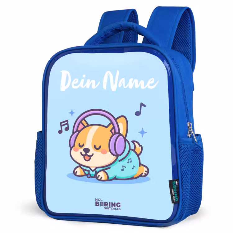 Kinderrucksack mit Namen - Blau - Kawai - Hund - Musik — 7