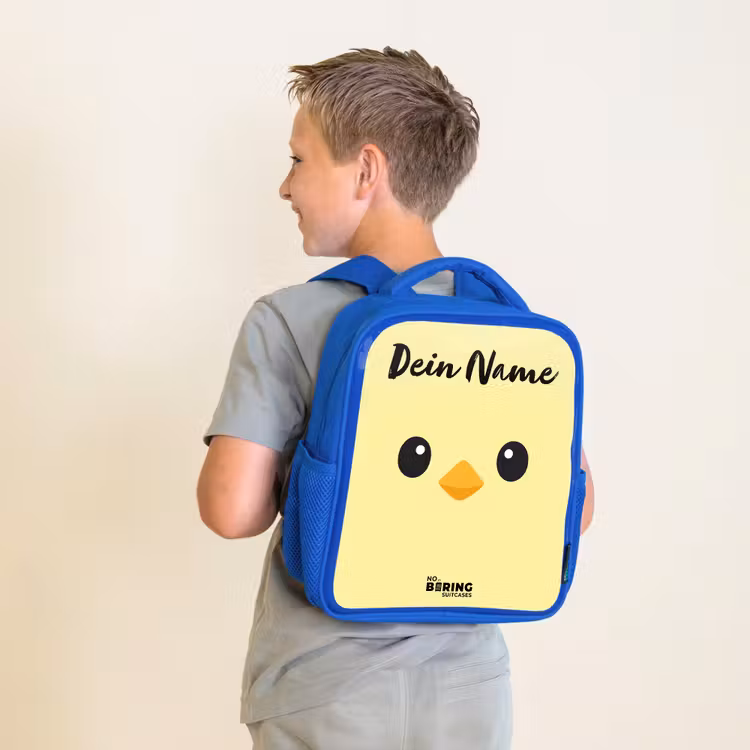 Kinderrucksack mit Namen - Blau - Kawai - Küken - Gelb — 2