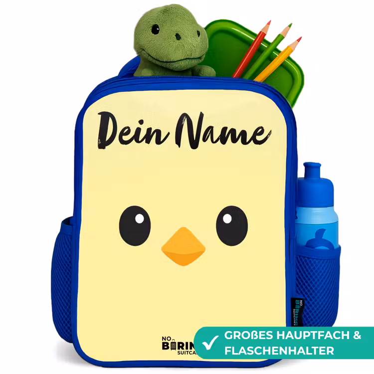 Kinderrucksack mit Namen - Blau - Kawai - Küken - Gelb — 3