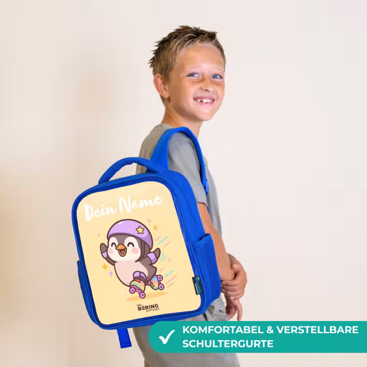Kinderrucksack mit Namen - Blau - Kawai - Pinguin - Schlittschuhe — 5