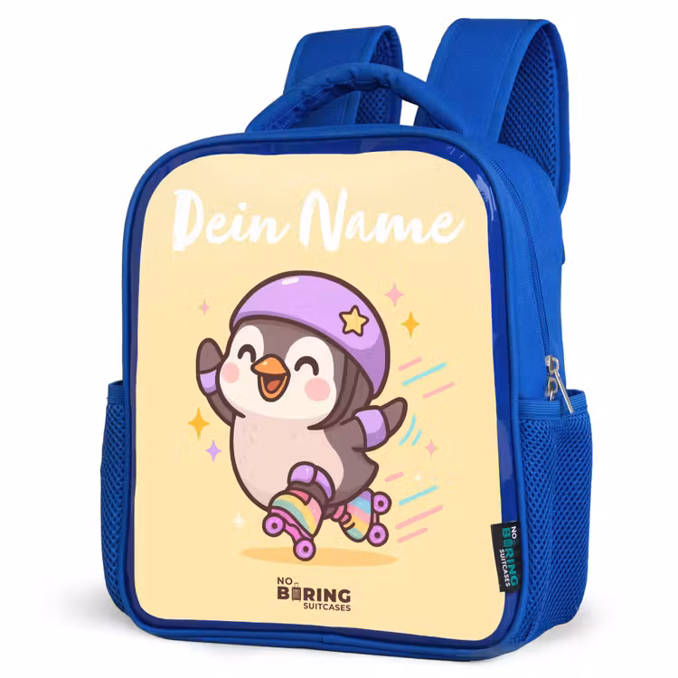 Kinderrucksack mit Namen - Blau - Kawai - Pinguin - Schlittschuhe — 7