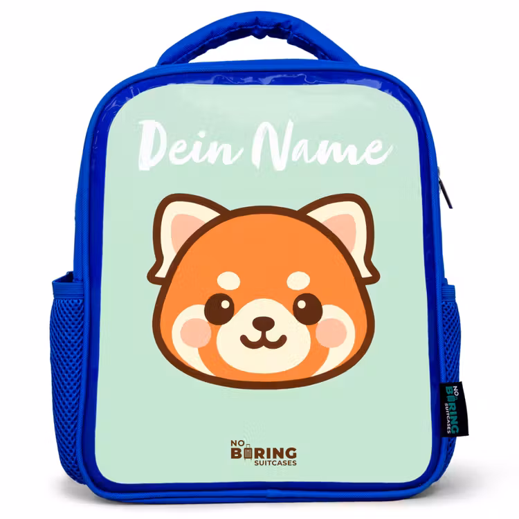 Kinderrucksack mit Namen - Blau - Kawai - Roter Panda - Grün — 1