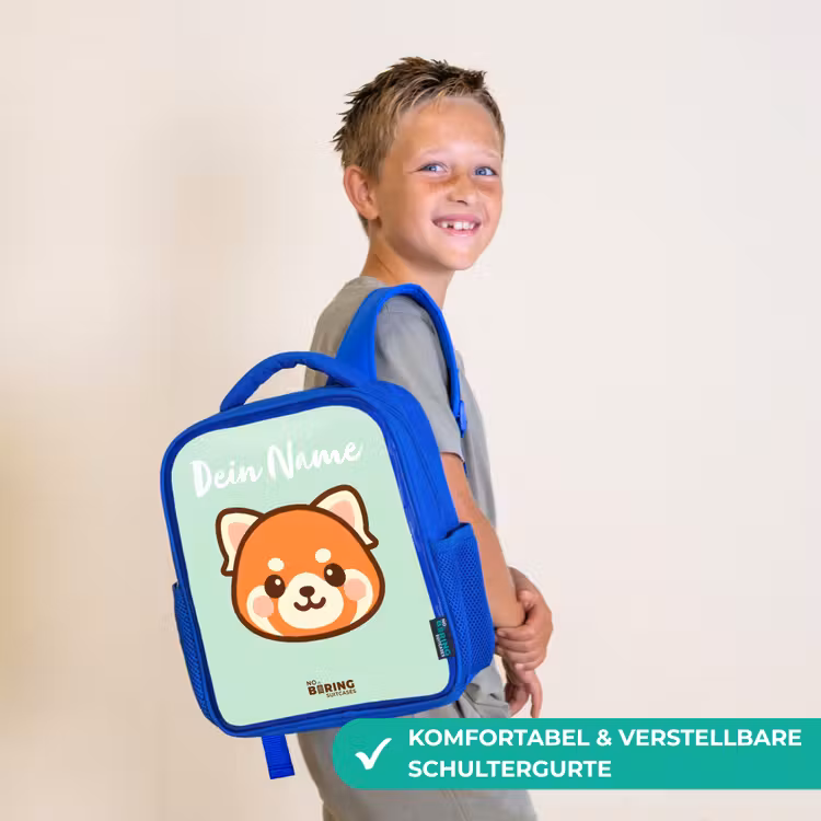 Kinderrucksack mit Namen - Blau - Kawai - Roter Panda - Grün — 5