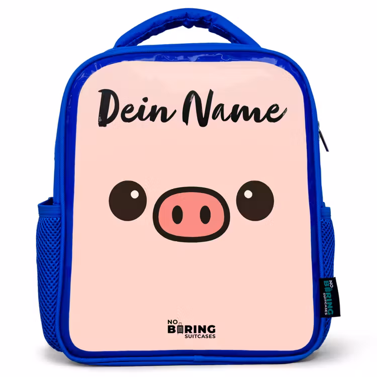 Kinderrucksack mit Namen - Blau - Kawai - Schwein - Rosa — 1