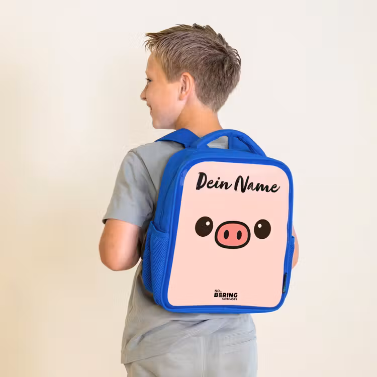Kinderrucksack mit Namen - Blau - Kawai - Schwein - Rosa — 2