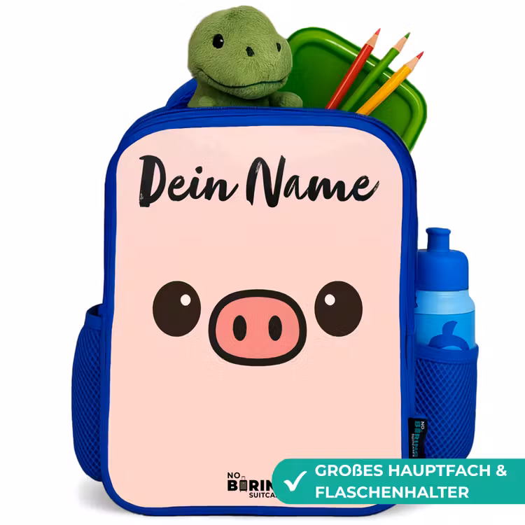 Kinderrucksack mit Namen - Blau - Kawai - Schwein - Rosa — 3
