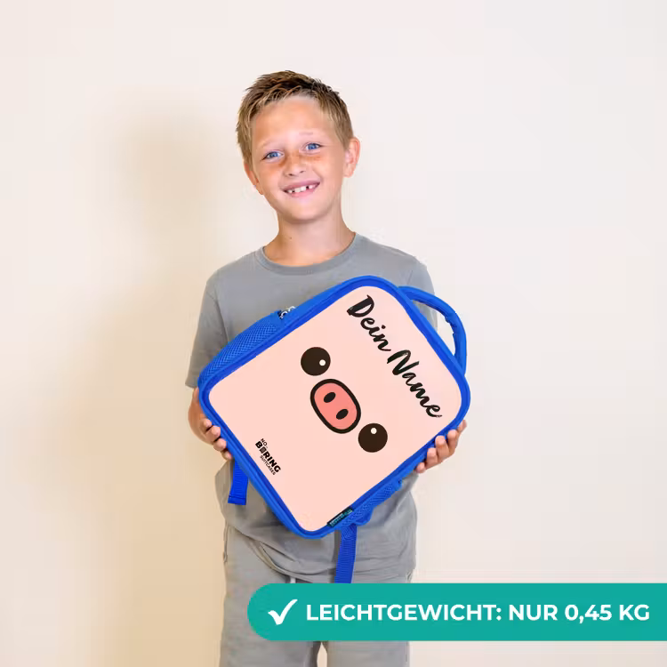 Kinderrucksack mit Namen - Blau - Kawai - Schwein - Rosa — 4
