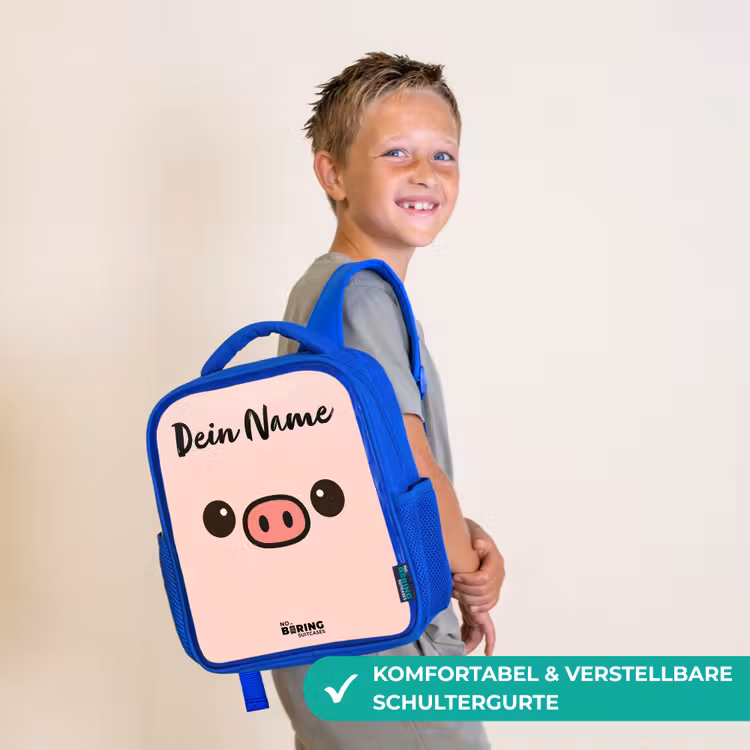 Kinderrucksack mit Namen - Blau - Kawai - Schwein - Rosa — 5