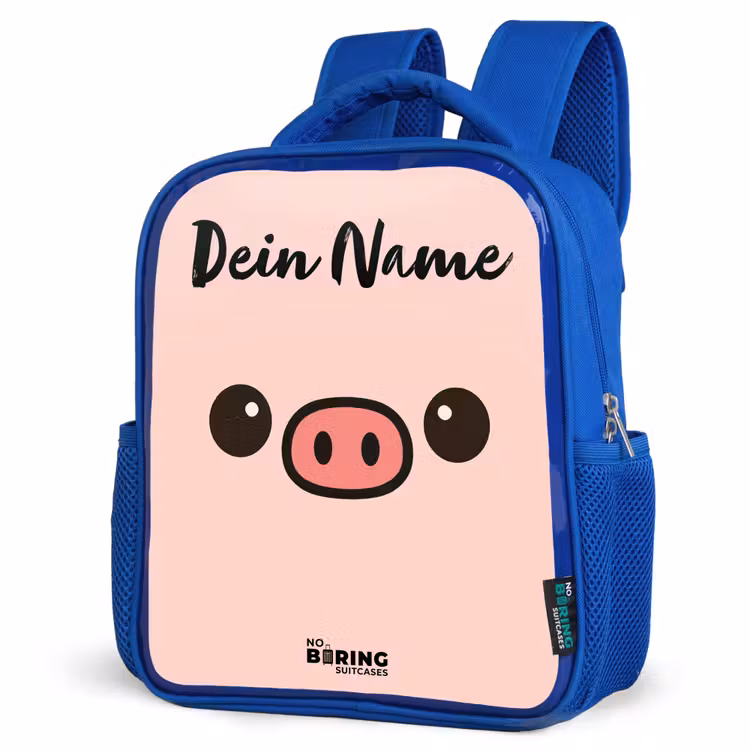 Kinderrucksack mit Namen - Blau - Kawai - Schwein - Rosa — 7
