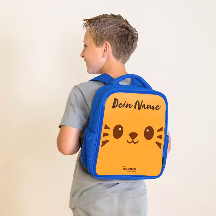 Kinderrucksack mit Namen - Blau - Kawai - Tiger - Orange — 2