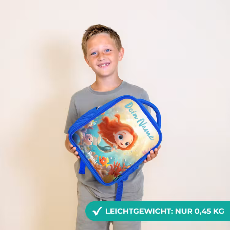 Kinderrucksack mit Namen - Blau - Meerjungfrau - Fisch - Koralle — 4