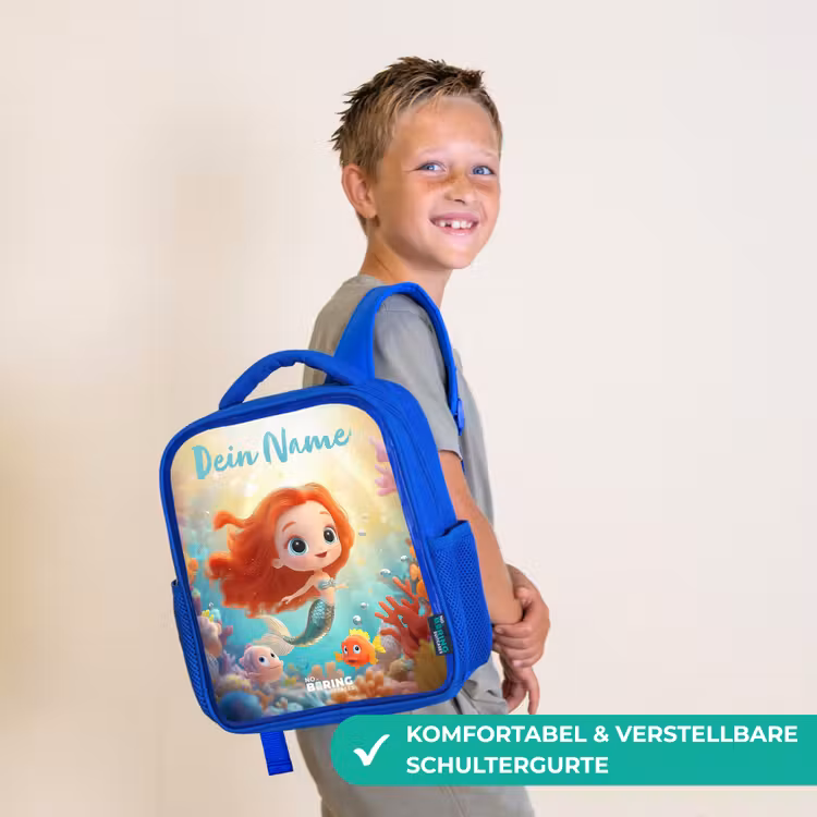 Kinderrucksack mit Namen - Blau - Meerjungfrau - Fisch - Koralle — 5