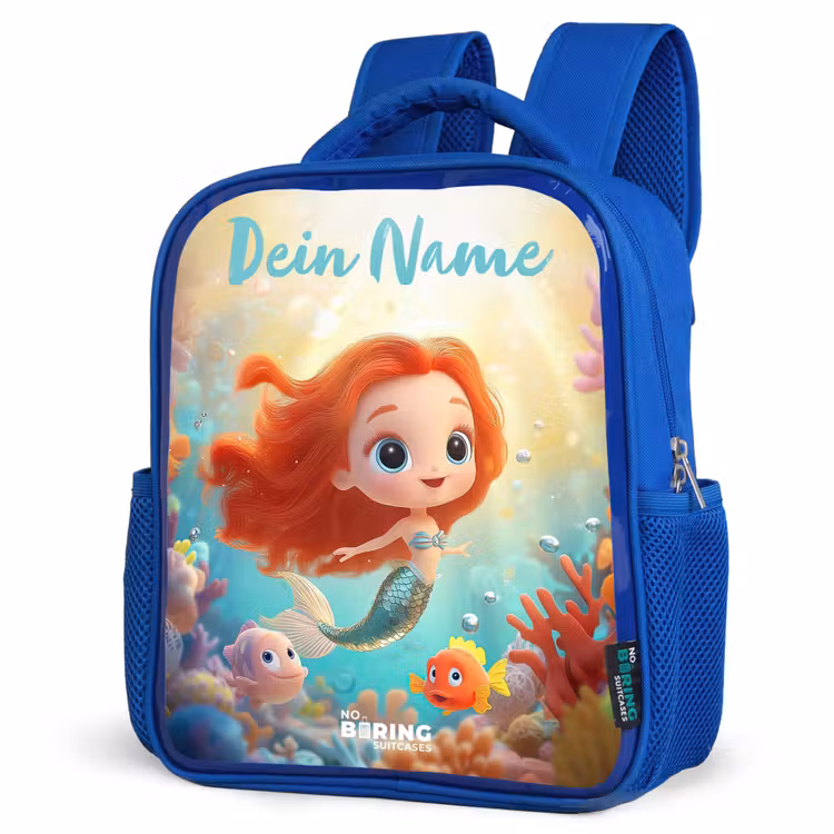 Kinderrucksack mit Namen - Blau - Meerjungfrau - Fisch - Koralle — 7