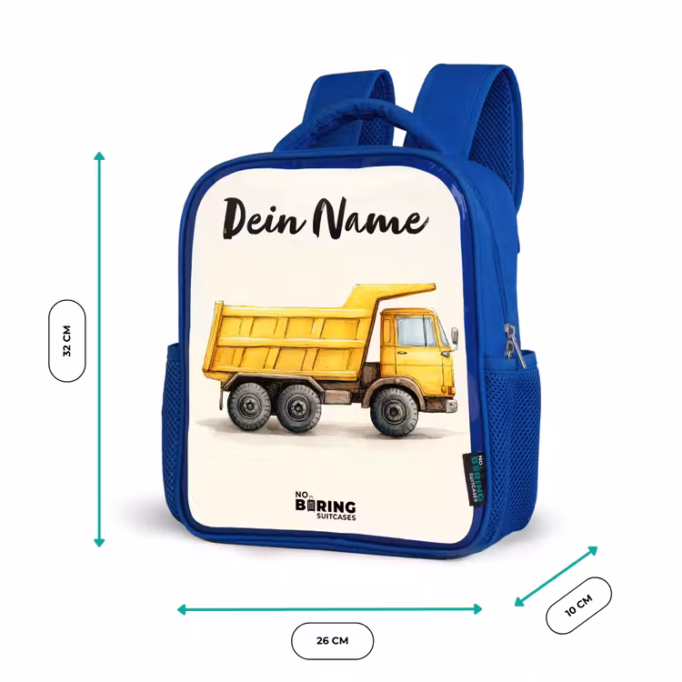 Kinderrucksack mit Namen - Blau - Muldenkipper - Signiert - Gelb — 6