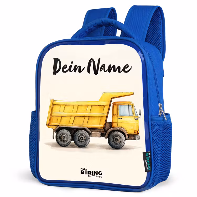 Kinderrucksack mit Namen - Blau - Muldenkipper - Signiert - Gelb — 7