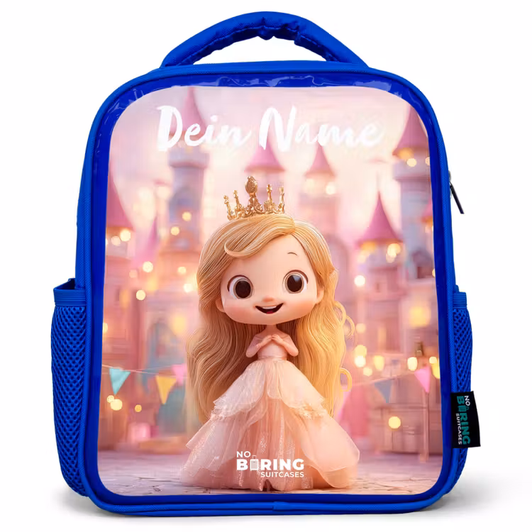 Kinderrucksack mit Namen - Blau - Prinzessin - Rosa - Schloss — 1