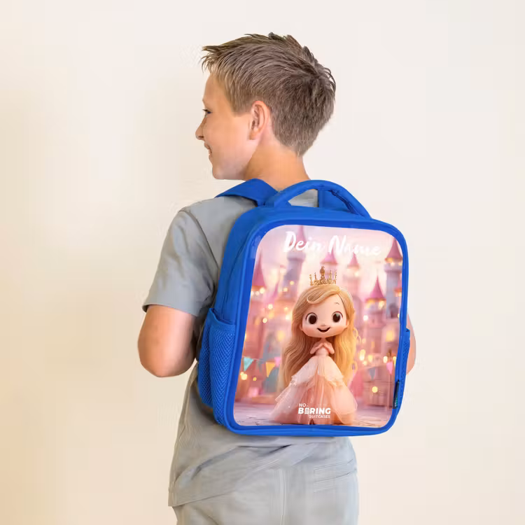 Kinderrucksack mit Namen - Blau - Prinzessin - Rosa - Schloss — 2