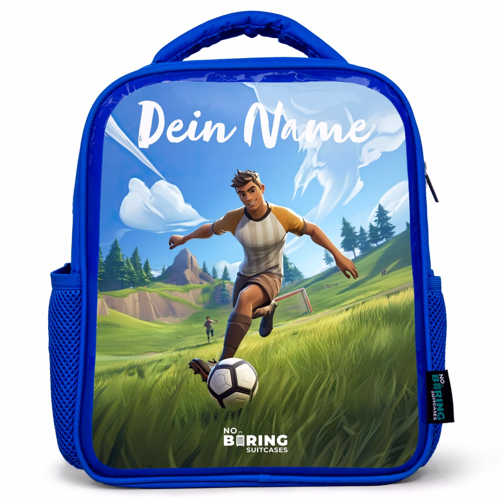 Kinderrucksack mit Namen - Blau - Fußball - Junge - Tor - Fußballtrikot — 1